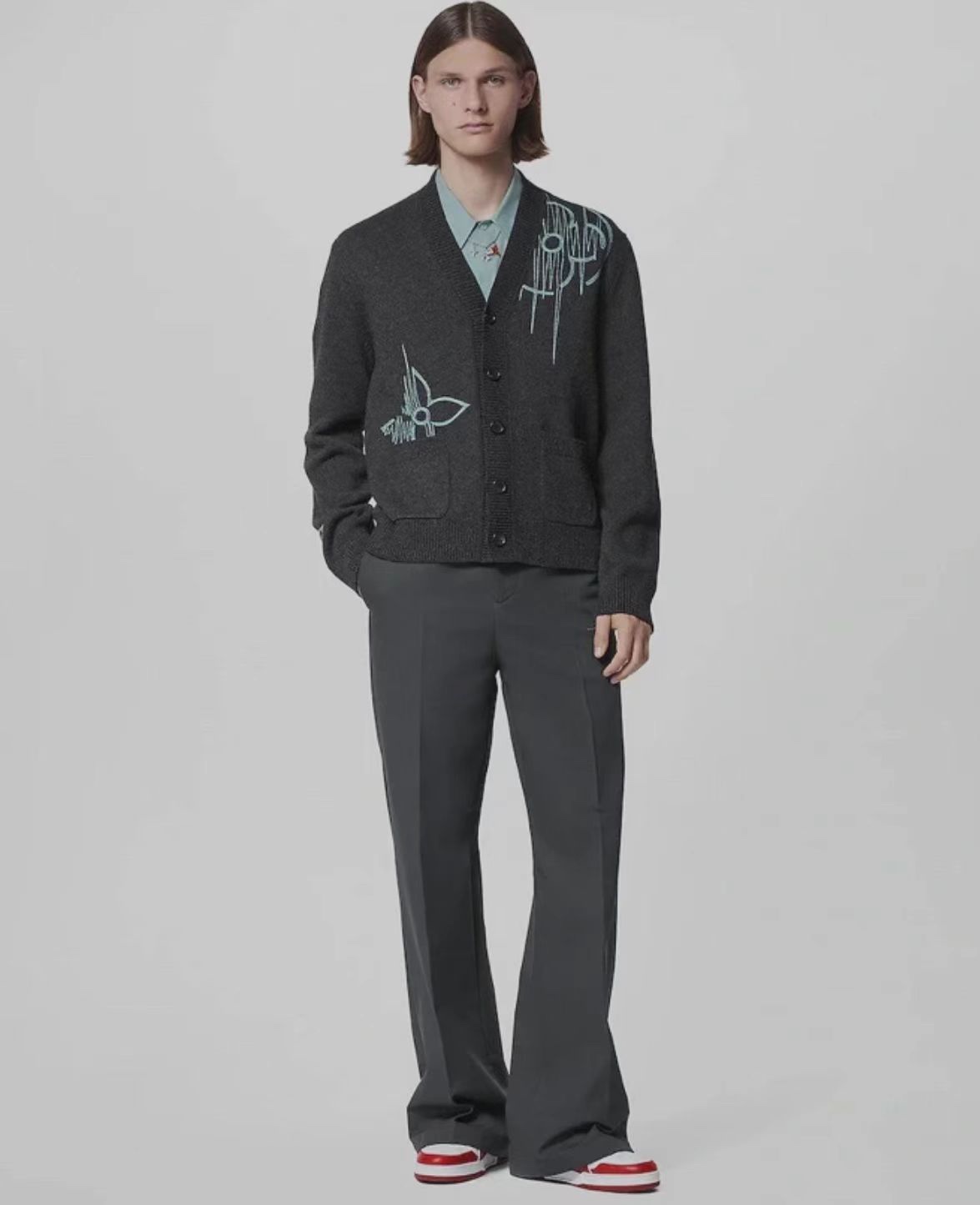 L-VxFREQUENCY Irregular Embroidered Mohair Cardigan