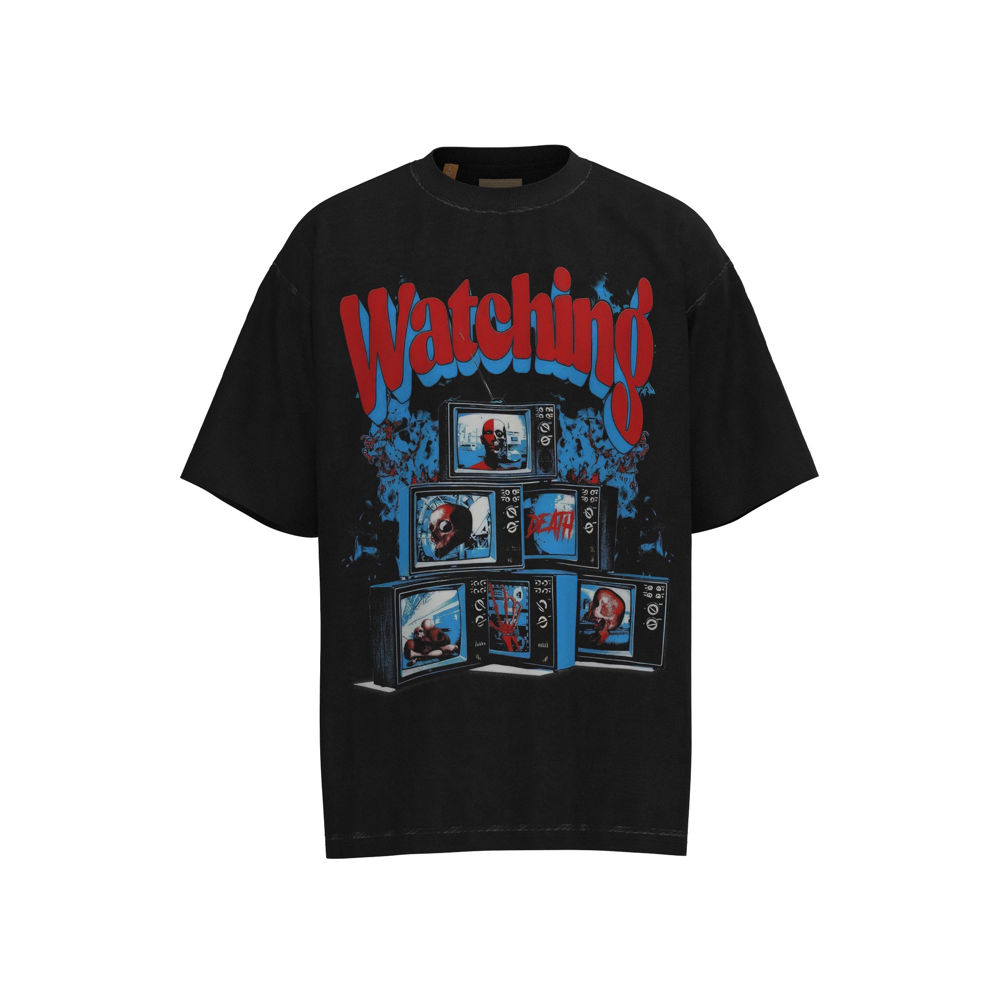 Gallery Dep Retro black-and-white TV set printing and washing to make old short sleeves