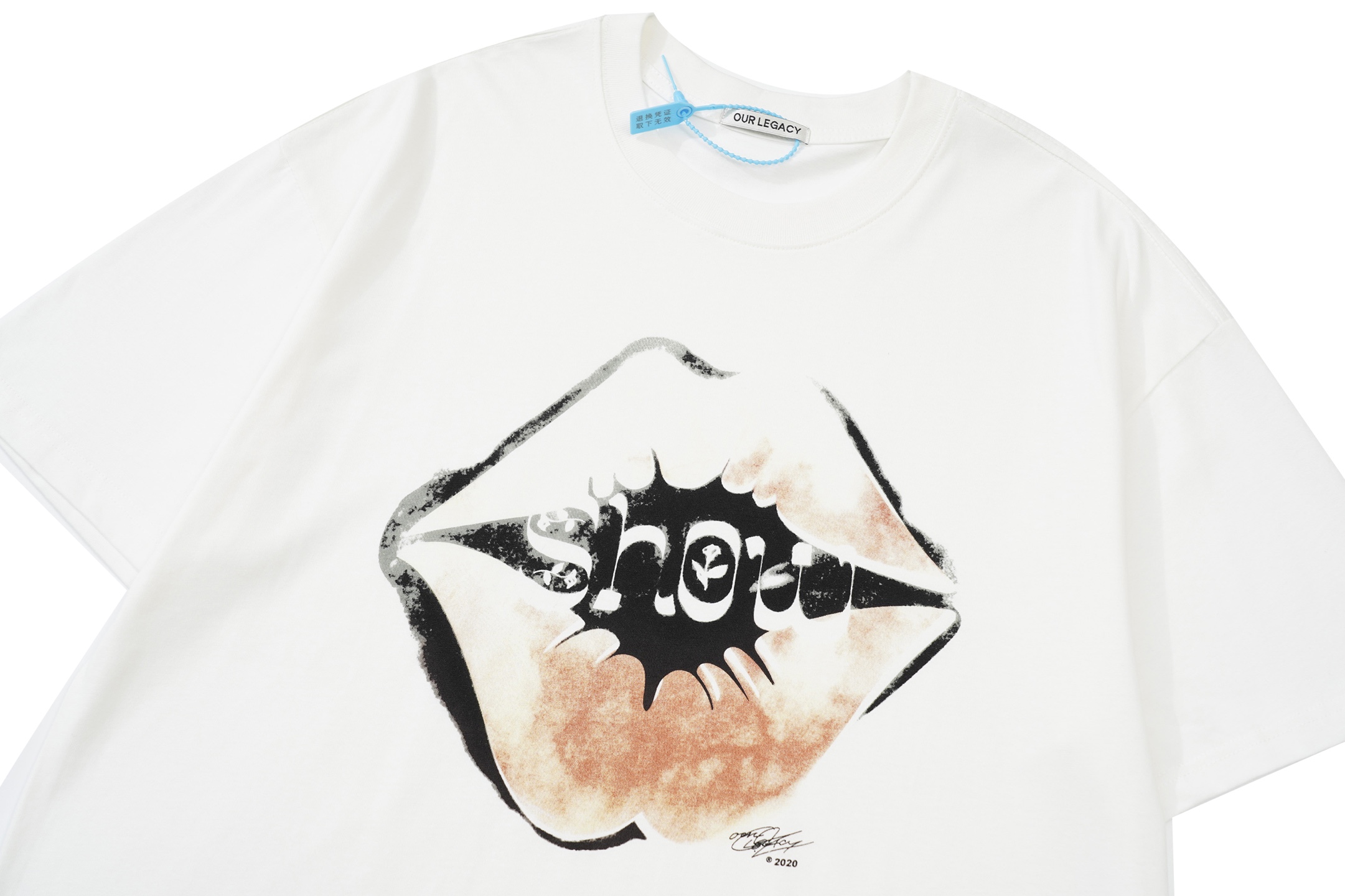 OUR LEGACY niche retro red lips logo print short-sleeved T-shirt white