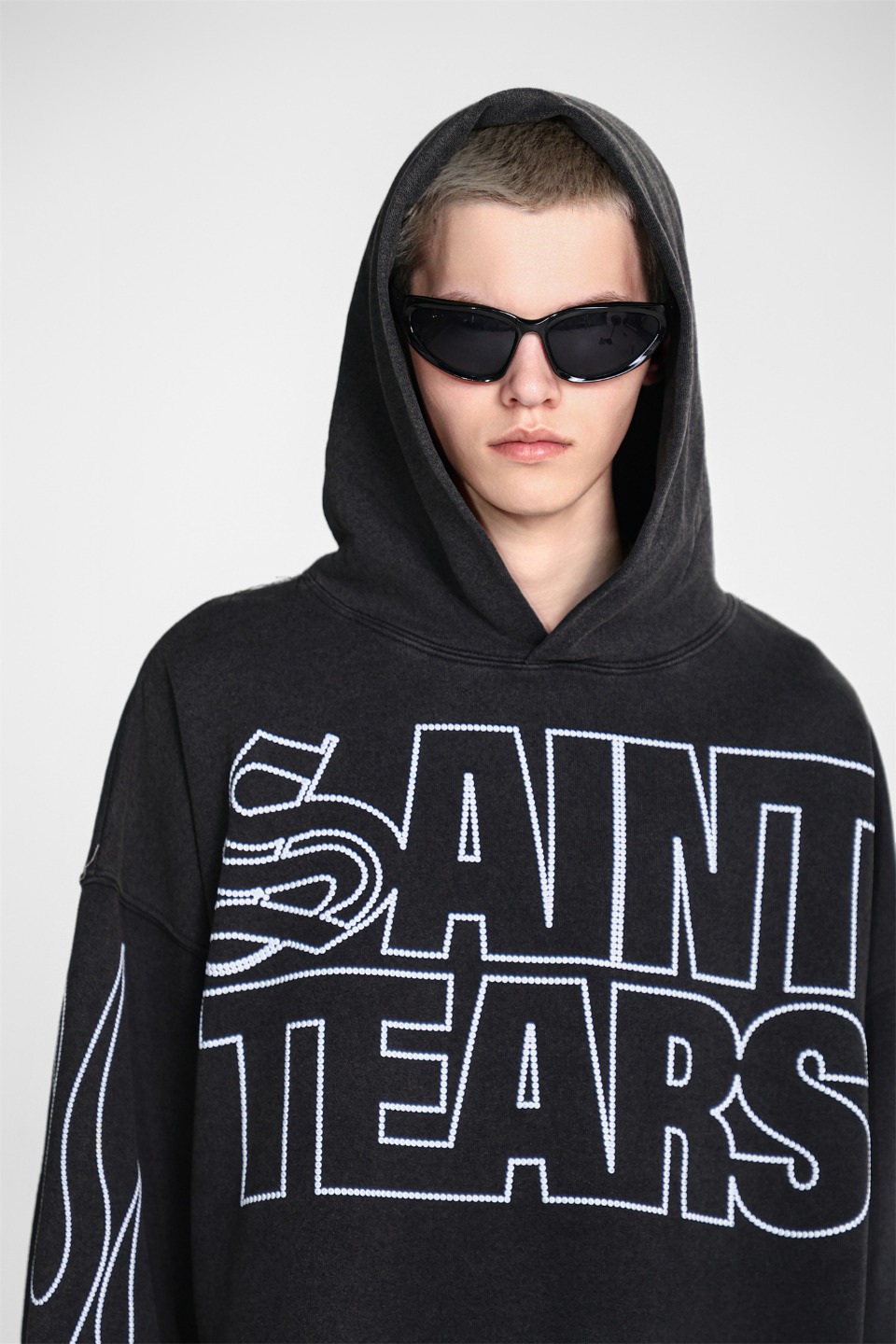 Saint Mich@el tears washed distressed salt-treated 400g heavy-weight vintage terry cloth hoodie