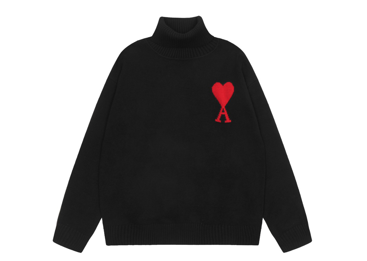 Am1 2024SS classic black jacquard big heart turtleneck sweater