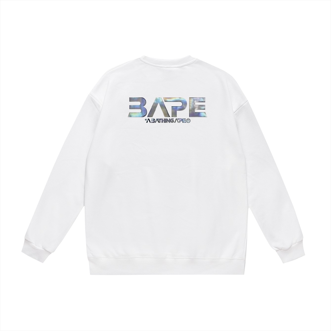 BAPE Mid-Autumn Moon and UFO Ape Head holographic logo graphic crewneck sweatshirt